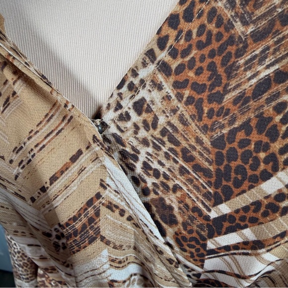 Ady P Leopard Print Maxi Dress Boho Long Sleeve Lined Waist Tie XL - Picture 4 of 10